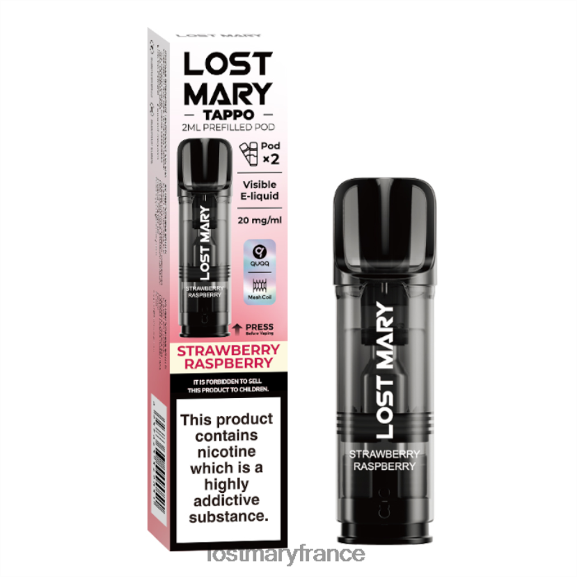 LOST MARY Vape Avis - dosettes préremplies Lost Mary Tappo - 20 mg - 2pk fraise framboise NH228Z178